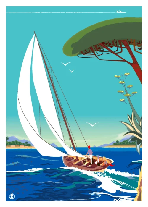 292-week-end voilier Affiche, Tirage Art, Digigraphie, Illustration, œuvre, Poster, Fine Art, Design. Monsieur Z