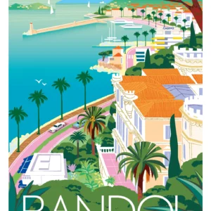 295-Bandol vue générale, Provence, Côte d'azur, Affiche, Tirage Art, Digigraphie, Illustration, œuvre, Poster, Fine Art, Design. Monsieur Z
