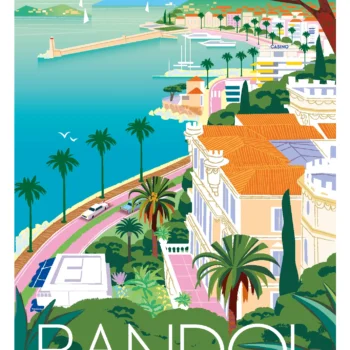 295-Bandol vue générale, Provence, Côte d'azur, Affiche, Tirage Art, Digigraphie, Illustration, œuvre, Poster, Fine Art, Design. Monsieur Z