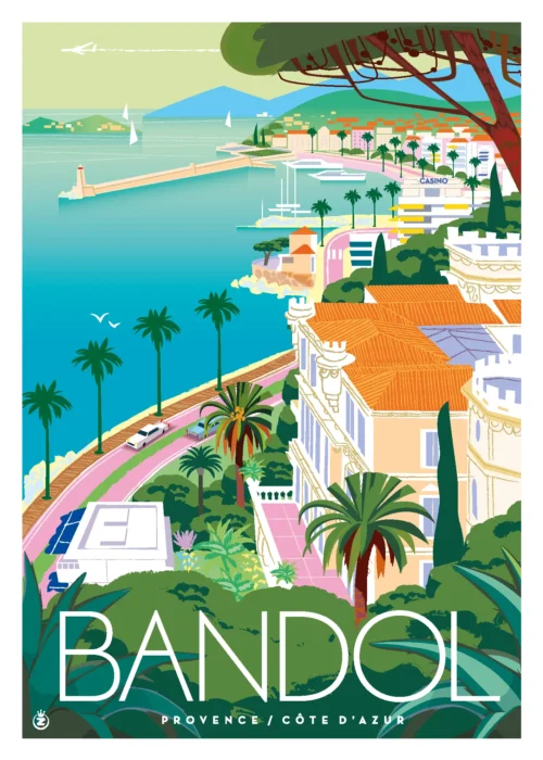 295-Bandol vue générale, Provence, Côte d'azur, Affiche, Tirage Art, Digigraphie, Illustration, œuvre, Poster, Fine Art, Design. Monsieur Z