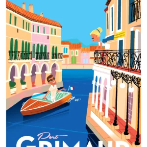 298-Grimaud port Affiche, Tirage Art, Digigraphie, Illustration, œuvre, Poster, Fine Art, Design. Monsieur Z