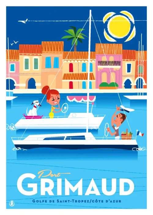 296-grimaud port Golfe de saint tropez, Affiche, Tirage Art, Digigraphie, Illustration, œuvre, Poster, Fine Art, Design. Monsieur Z
