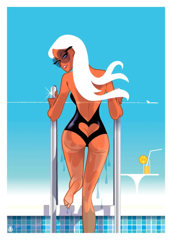 Affiche d'une fille sortant du bain avec un jus d'orange par Monsieur Z