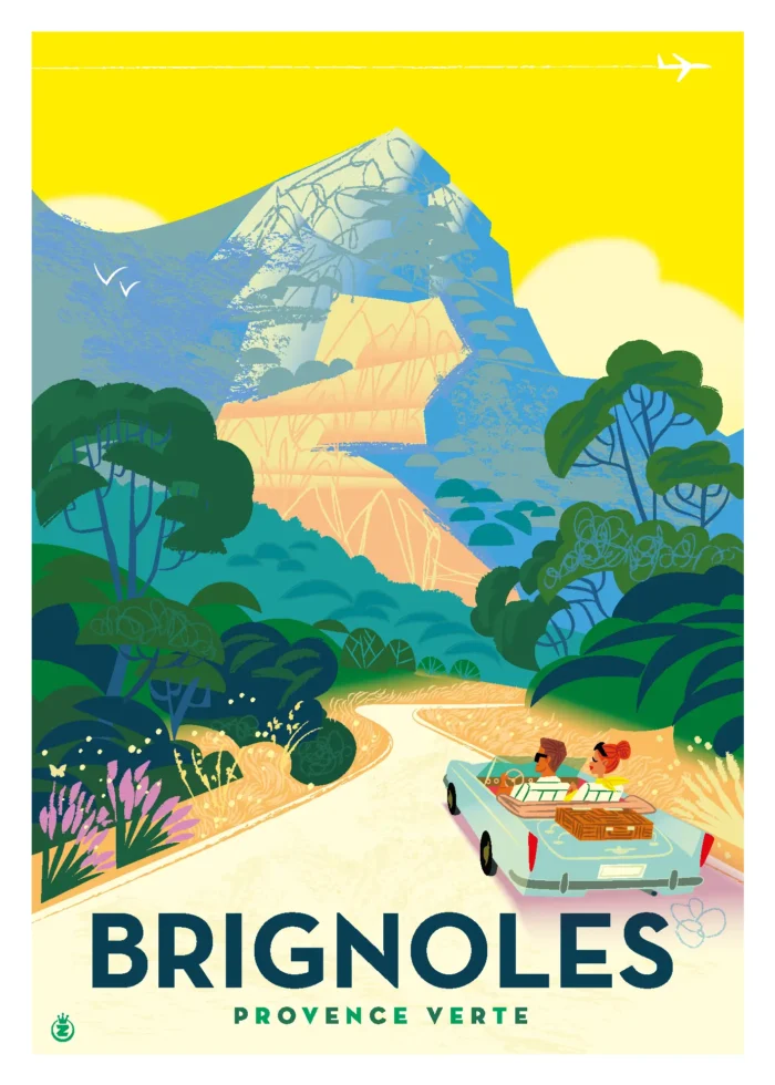 Affiche de la route de Brignoles sous un ciel jaune en Provence Verte par Monsieur Z