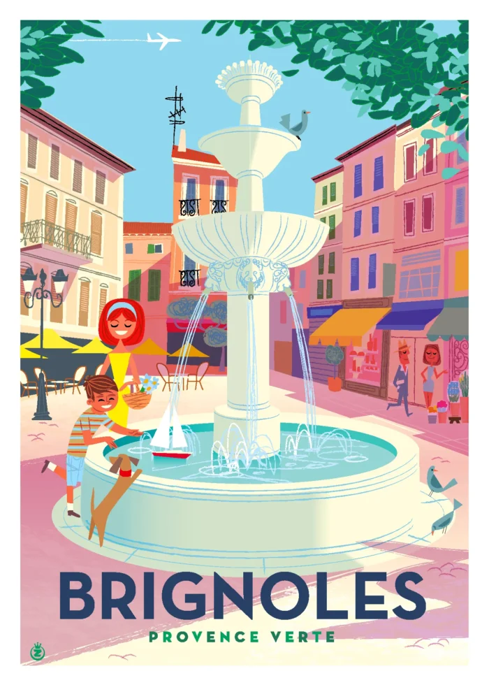Affiche d'une fontaine pleine de vie au cœur de Brignoles par Monsieur Z