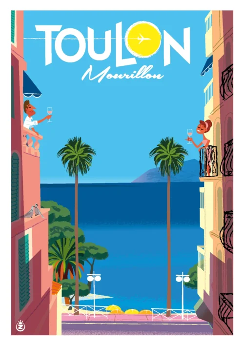 308-mourillon apero balcon Affiche, Tirage Art, Digigraphie, Illustration, œuvre, Poster, Fine Art, Design. Monsieur Z