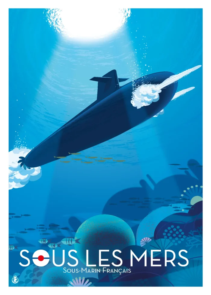 Affiche d'un sous-marin français en action par Monsieur Z