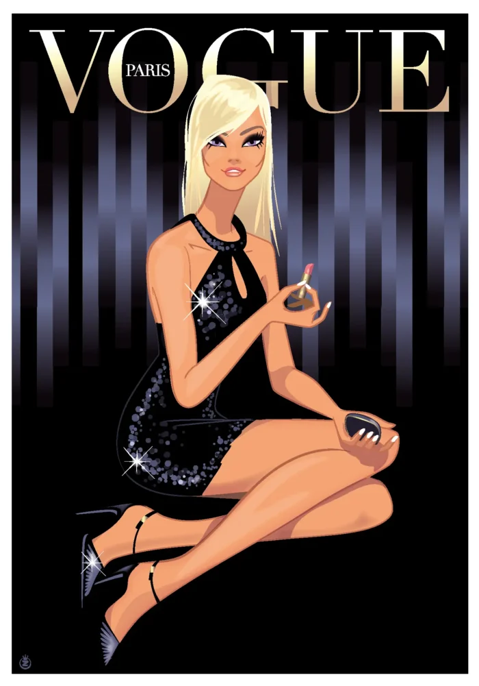 Affiche d'une femme élégante en robe noire étincelante par Monsieur Z