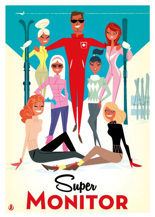 317-super monitor suisse Ski, Affiche, Tirage Art, Digigraphie, Illustration, œuvre, Poster, Fine Art, Design. Monsieur Z