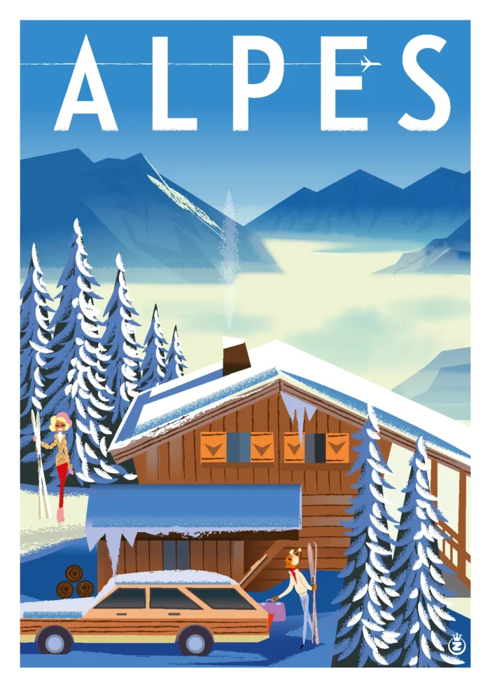 Affiche d'un chalet émergeant au-dessus de la mer de nuages par Monsieur Z