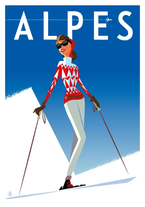 319-ski fille pull jacquard Affiche, Tirage Art, Digigraphie, Illustration, œuvre, Poster, Fine Art, Design. Monsieur Z