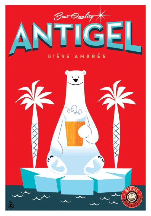320-Bière Antigel, Des iles d'or Affiche, Tirage Art, Digigraphie, Illustration, œuvre, Poster, Fine Art, Design. Monsieur Z