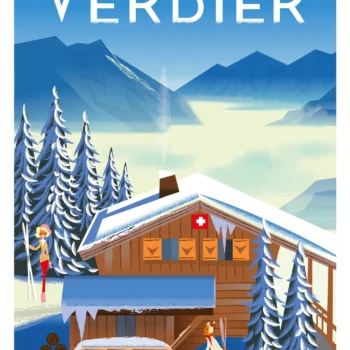 321-chalet mer de nuage SUISSE Verbier, Affiche, Tirage Art, Digigraphie, Illustration, œuvre, Poster, Fine Art, Design. Monsieur Z
