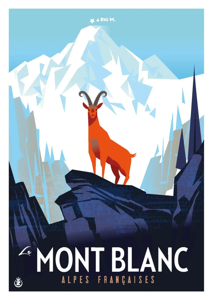 Affiche d'un bouquetin sur les sommets du massif du Mont-Blanc par Monsieur Z