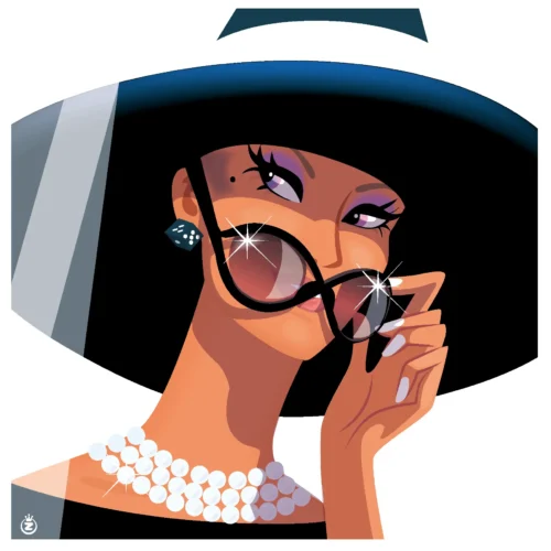 327-Audrey chic lunette noire Affiche, Tirage Art, Digigraphie, Illustration, œuvre, Poster, Fine Art, Design. Monsieur Z