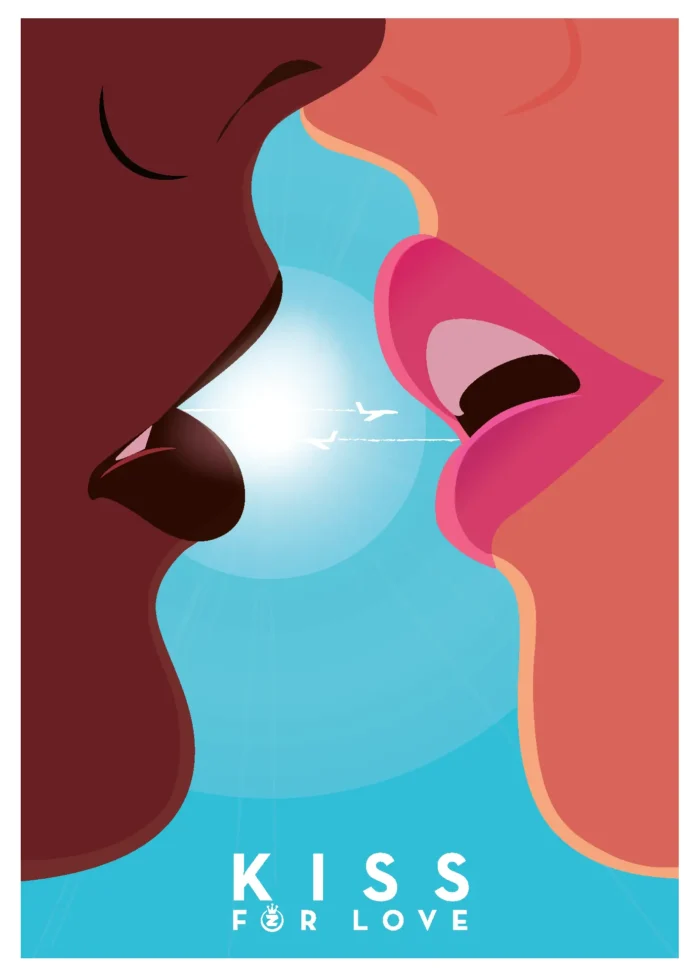 Affiche d'un baiser coloré en hommage à l'amour par Monsieur Z