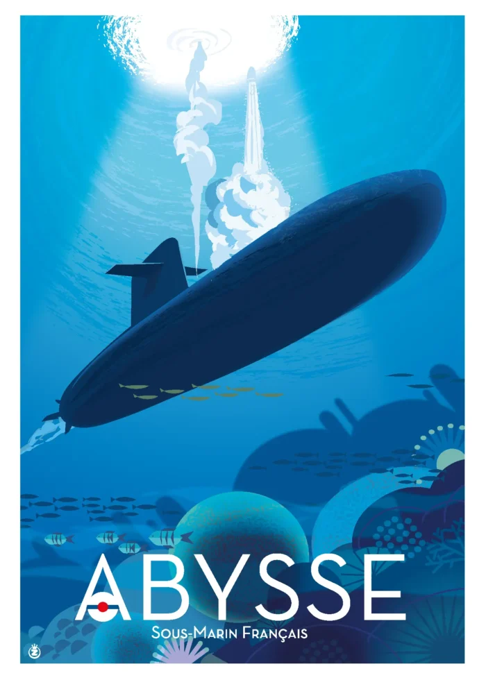 Affiche d'un sous-marin français dans les abysses par Monsieur Z