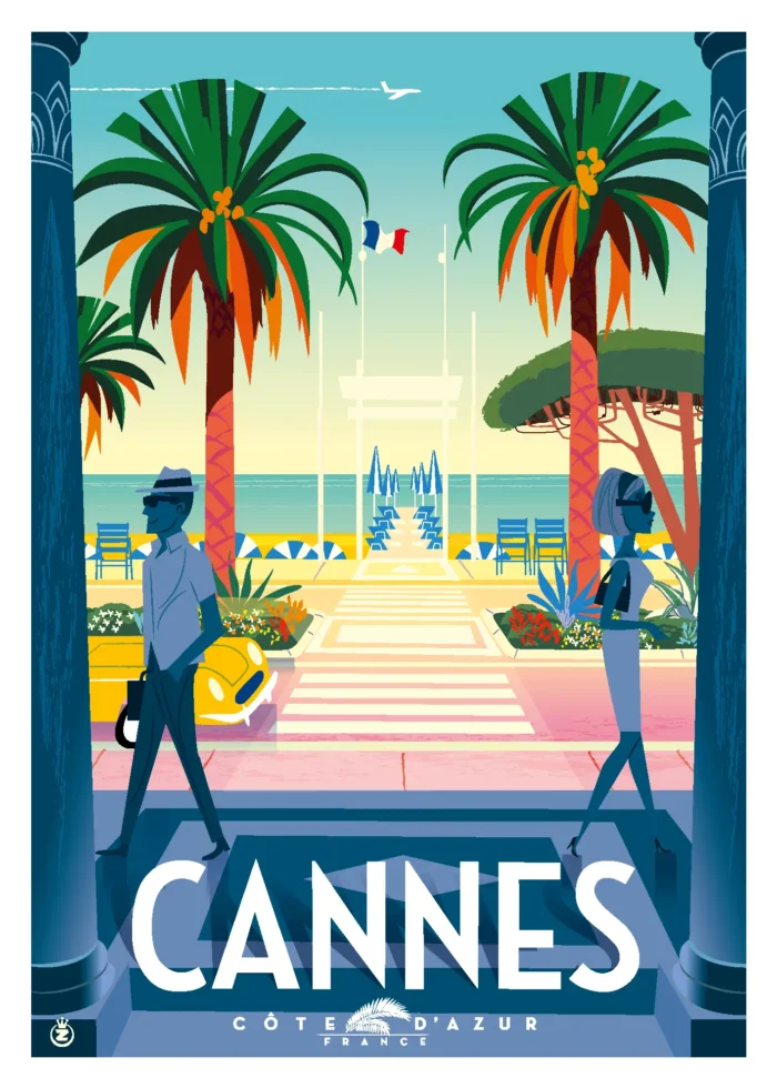 331-cannes côte d'azur, croisette Affiche, Tirage Art, Digigraphie, Illustration, œuvre, Poster, Fine Art, Design. Monsieur Z