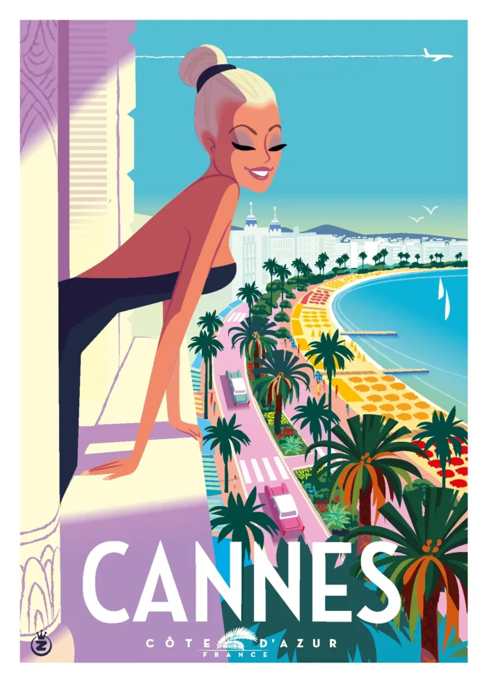 Affiche d'un balcon avec vue sur la Croisette de Cannes par Monsieur Z
