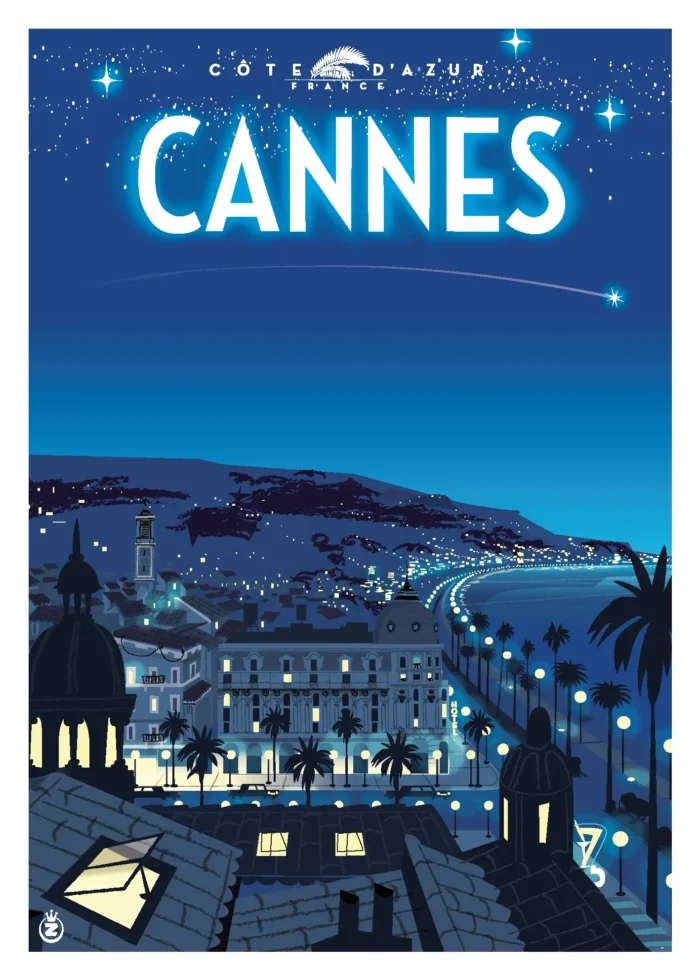 Affiche de Cannes scintillant sous une nuit étoilée par Monsieur Z