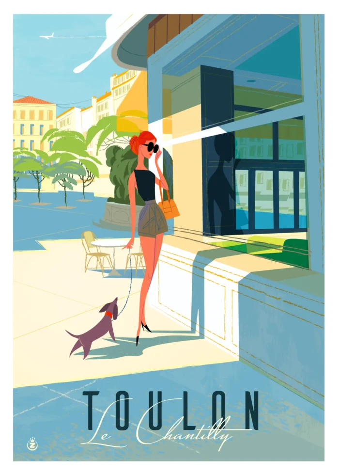 Affiche de la Place Puget et sa fontaine moussue à Toulon par Monsieur Z