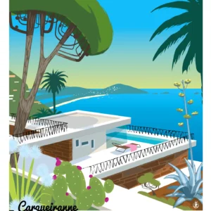 342-carqueiranne californie, vue sur la mer, Les Maisons modernes du mont des oiseaux, Affiche, Tirage Art, Digigraphie, Illustration, œuvre, Poster, Fine Art, Design. Monsieur Z