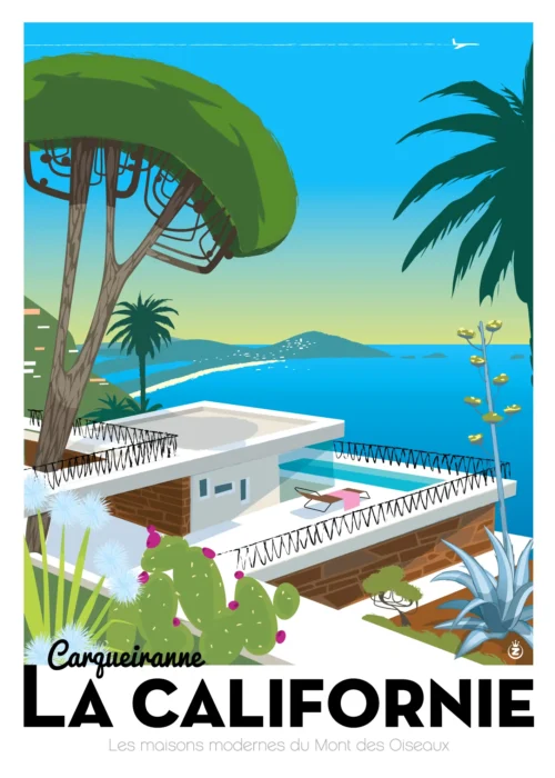 342-carqueiranne californie, vue sur la mer, Les Maisons modernes du mont des oiseaux, Affiche, Tirage Art, Digigraphie, Illustration, œuvre, Poster, Fine Art, Design. Monsieur Z