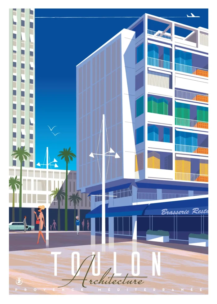 346-Toulon angle frontale Architecture, Provence, Méditerranée, Affiche, Tirage Art, Digigraphie, Illustration, œuvre, Poster, Fine Art, Design. Monsieur Z