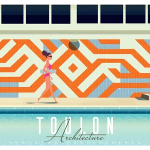 349-TOULON PISCINE MOSAIQUE architecture, Provence, Affiche, Tirage Art, Digigraphie, Illustration, œuvre, Poster, Fine Art, Design. Monsieur Z
