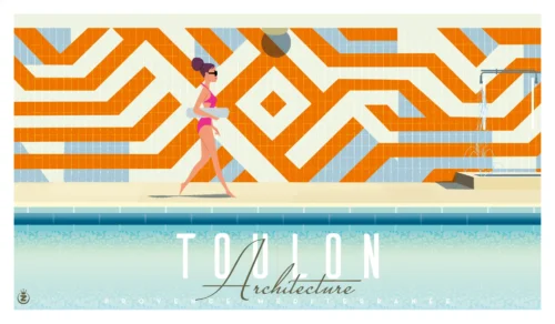 350-Toulon piscine mur pano, Architecture, Provence méditerranée, Affiche, Tirage Art, Digigraphie, Illustration, œuvre, Poster, Fine Art, Design. Monsieur Z