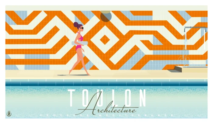 350-Toulon piscine mur pano, Architecture, Provence méditerranée, Affiche, Tirage Art, Digigraphie, Illustration, œuvre, Poster, Fine Art, Design. Monsieur Z