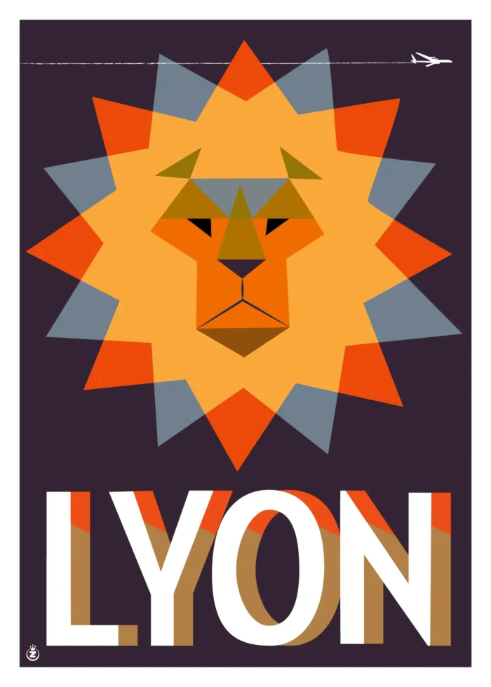 Affiche d'une figure abstraite de lion en orange et noir par Monsieur Z