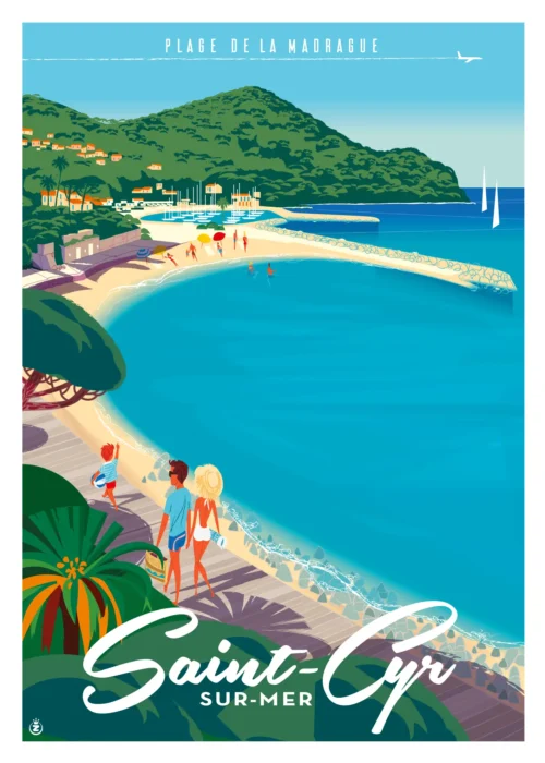356-La madrague Plage, Saint-Cyr sur mer, Affiche, Tirage Art, Digigraphie, Illustration, œuvre, Poster, Fine Art, Design. Monsieur Z