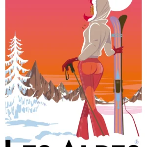 357-Ski alpes femme soleil neige Le soleil et le Neige, Affiche, Tirage Art, Digigraphie, Illustration, œuvre, Poster, Fine Art, Design. Monsieur Z