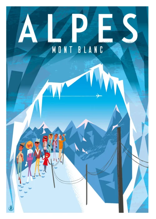 358-tunnel glace, Alpes Mont Blanc, Affiche, Tirage Art, Digigraphie, Illustration, œuvre, Poster, Fine Art, Design. Monsieur Z