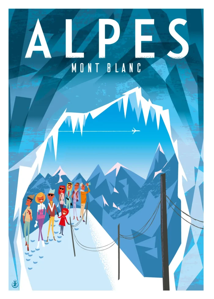 Affiche d'une excursion dans la grotte de glace du massif du Mont-Blanc par Monsieur Z