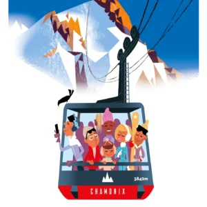 359-téléphérique aiguille rouge Chamonix, mont blanc, aiguille du midi 3842, Affiche, Tirage Art, Digigraphie, Illustration, œuvre, Poster, Fine Art, Design. Monsieur Z