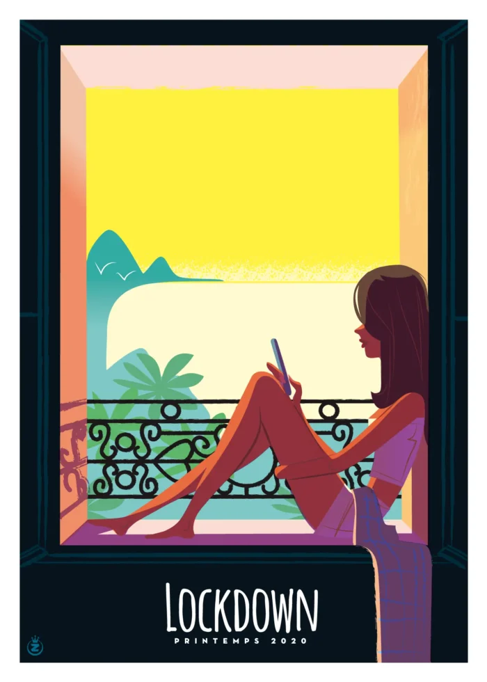 Affiche d'une femme songeuse à sa fenêtre par Monsieur Z