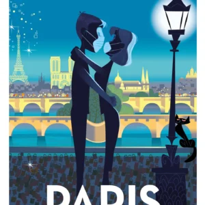 373-paris love mask Covid 19 Pont des arts, Affiche, Tirage Art, Digigraphie, Illustration, œuvre, Poster, Fine Art, Design. Monsieur Z
