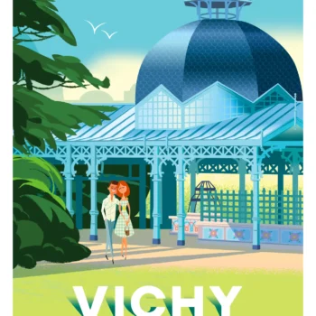 376-vichy mon amour bleu , couple, love, Affiche, Tirage Art, Digigraphie, Illustration, œuvre, Poster, Fine Art, Design. Monsieur Z