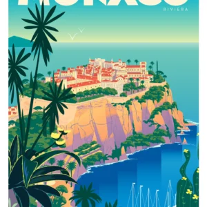 377-monaco rocher riviera vue, Affiche, Tirage Art, Digigraphie, Illustration, œuvre, Poster, Fine Art, Design. Monsieur Z