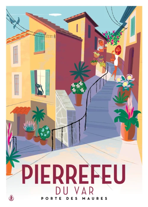 378-pierrefeu Var, porte des maures, Affiche, Tirage Art, Digigraphie, Illustration, œuvre, Poster, Fine Art, Design. Monsieur Z