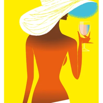 380-rosé fille fond jaune, mer, de dos, Affiche, Tirage Art, Digigraphie, Illustration, œuvre, Poster, Fine Art, Design. Monsieur Z