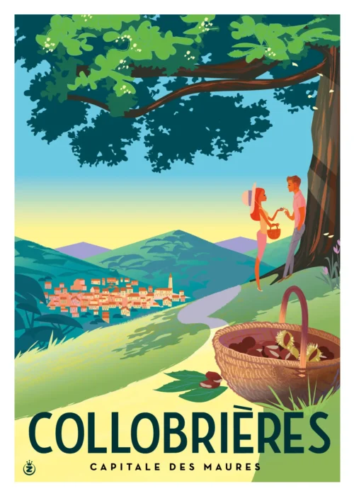 381-collobrières Capital des Maures, Couple, Amour, Picnic, Rendez vous galant, Affiche, Tirage Art, Digigraphie, Illustration, œuvre, Poster, Fine Art, Design. Monsieur Z