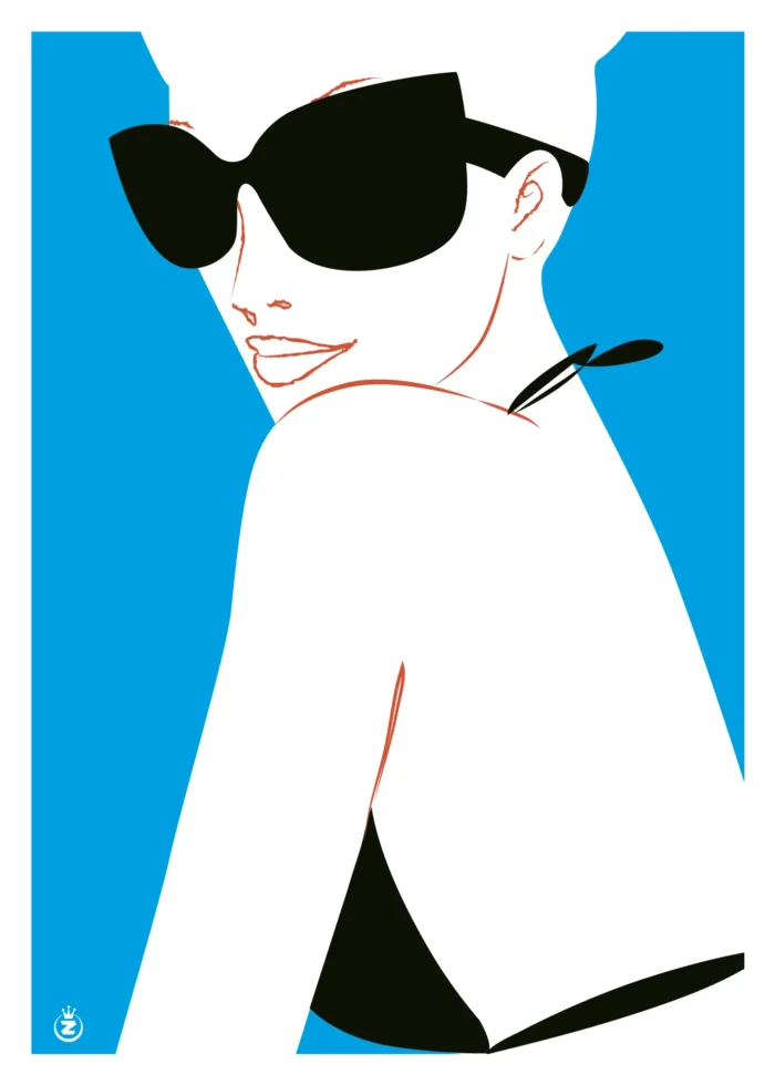 384-fille bleu azur Monsieur Z Affiche d'un profil féminin en bleu azur par Monsieur Z