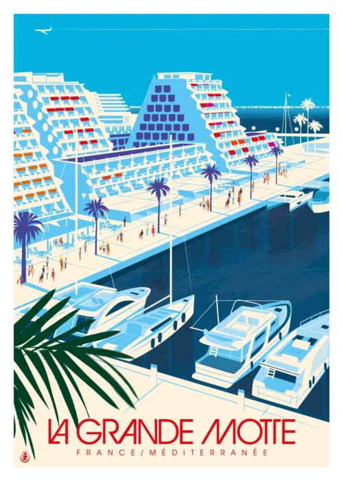 386-la grande motte quai charles de gaulle Affiche, Tirage Art, Digigraphie, Illustration, œuvre, Poster, Fine Art, Design. Monsieur Z
