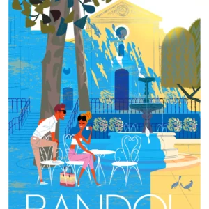 390-Bandol place église, Affiche, Tirage Art, Digigraphie, Illustration, œuvre, Poster, Fine Art, Design. Monsieur Z