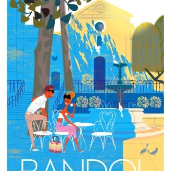 390-Bandol place église, Affiche, Tirage Art, Digigraphie, Illustration, œuvre, Poster, Fine Art, Design. Monsieur Z