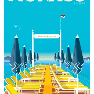 392-Monte carlo beach Monaco Riviera, Monte Carlo Beach, Terrasse, Affiche, Tirage Art, Digigraphie, Illustration, œuvre, Poster, Fine Art, Design. Monsieur Z