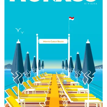 392-Monte carlo beach Monaco Riviera, Monte Carlo Beach, Terrasse, Affiche, Tirage Art, Digigraphie, Illustration, œuvre, Poster, Fine Art, Design. Monsieur Z